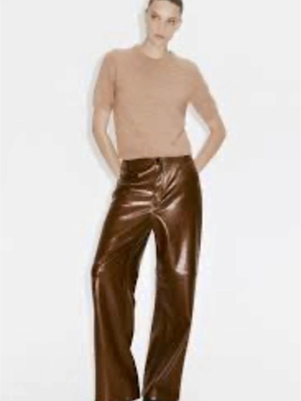 H&M Brown Faux Leather Straight Leg Pants NWT Size 8